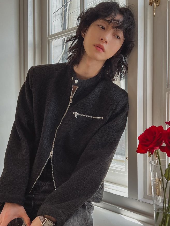 Heather Tweed Biker Crop Jacket