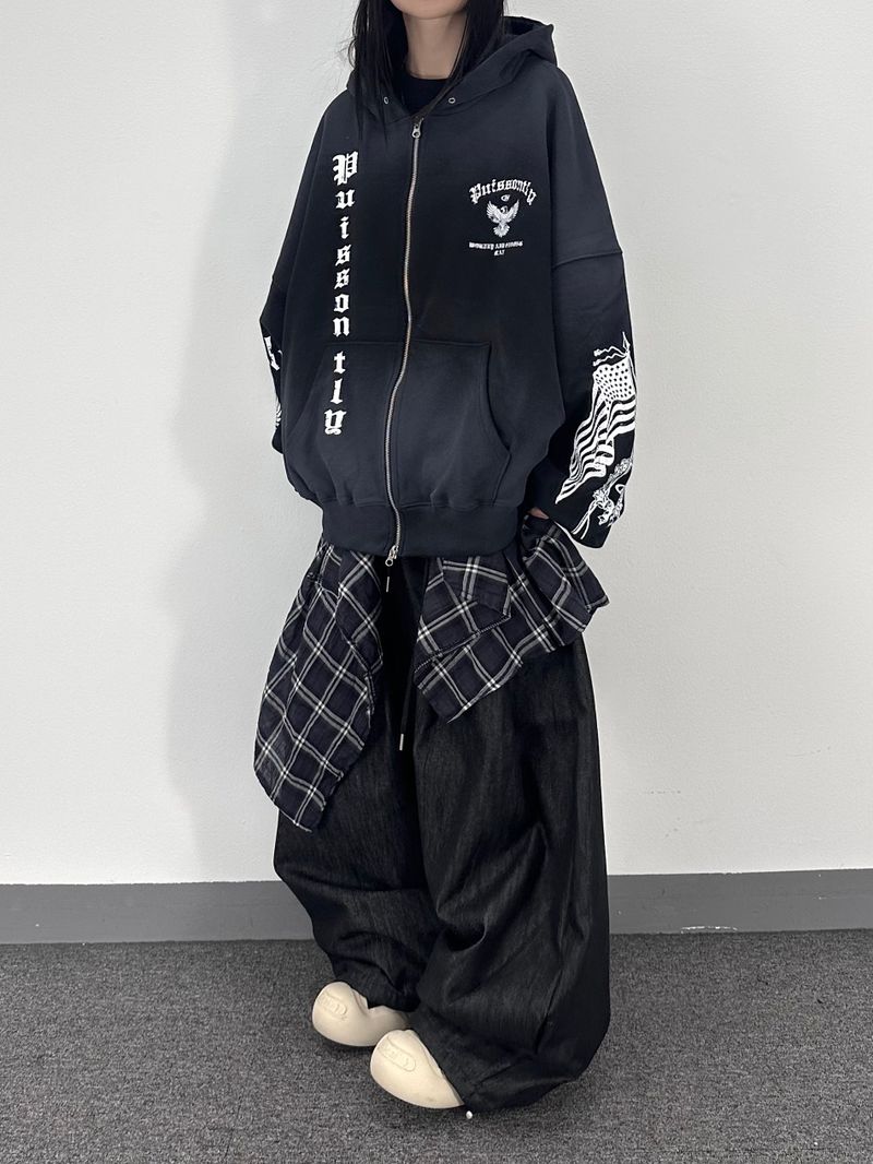 dirty eagle hooded zip-up