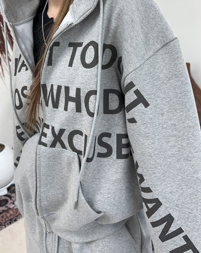 Freno Lettering Hooded Zip-Up