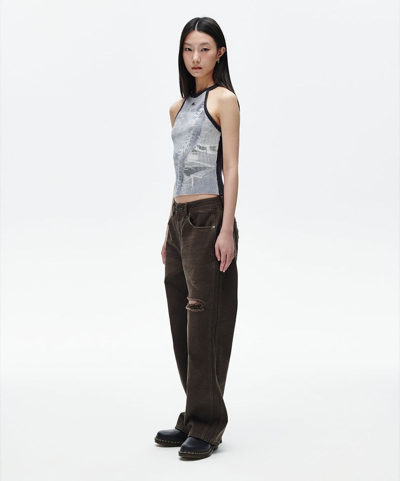 DENIM PRINTED HALTER KNIT