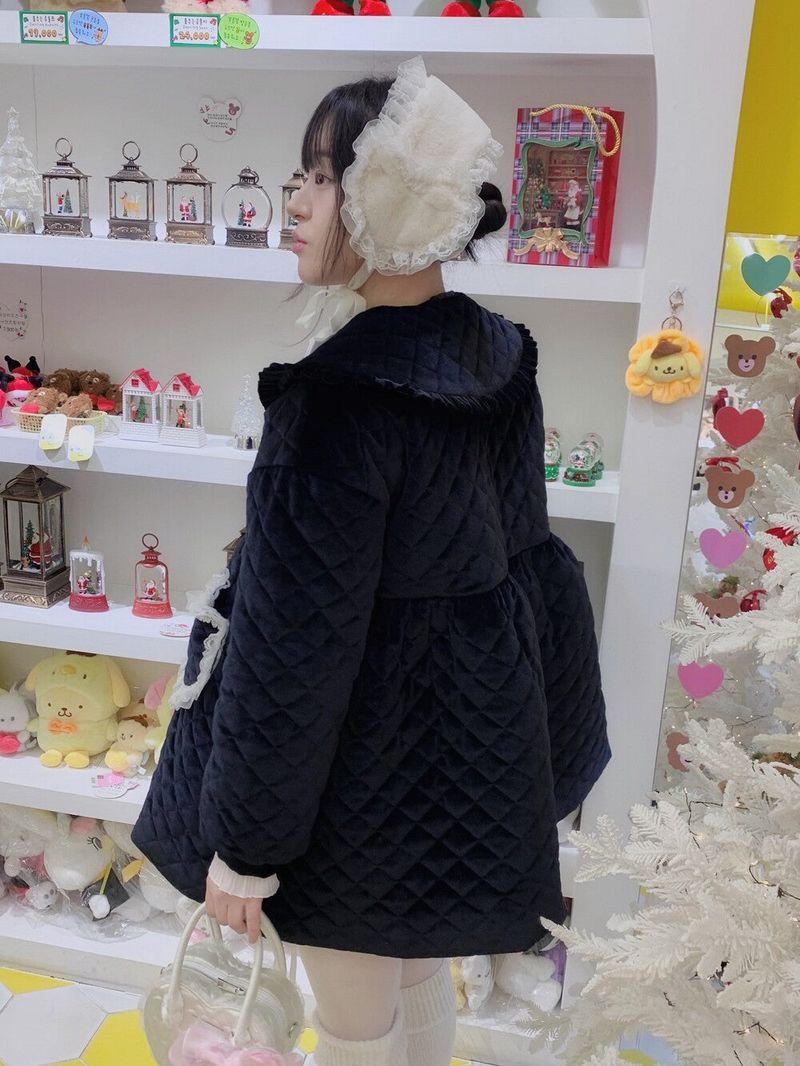 Lovable Velvet Quilted Padded Coat ( Black )