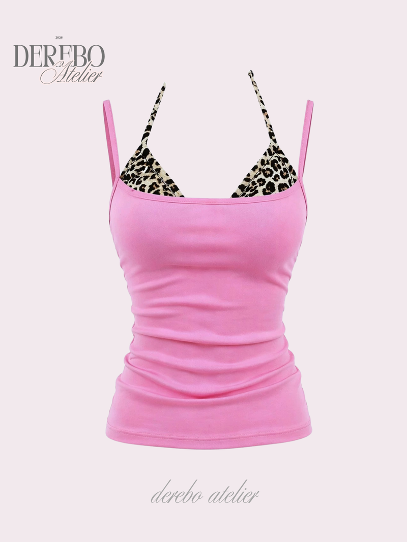 Pink leopard layered sleeveless t-shirt