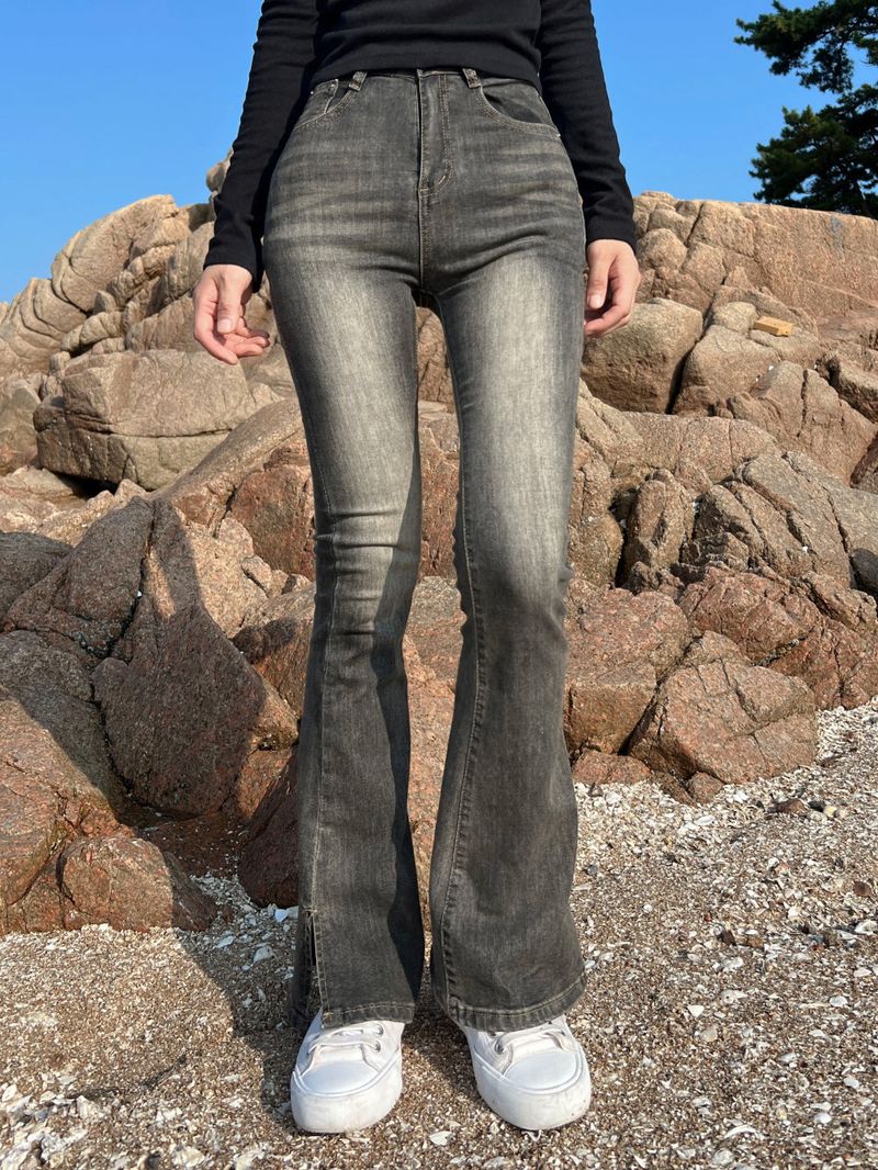 LONG & SLIM FIT Slit detail bootcut high waist hip deep pad long denim pants (3 colors)