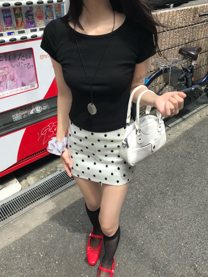 French Glow Dot Satin Mini Skirt