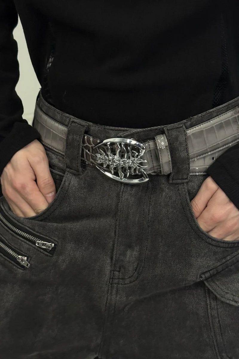 Metal Spine Buckle Leather Belt