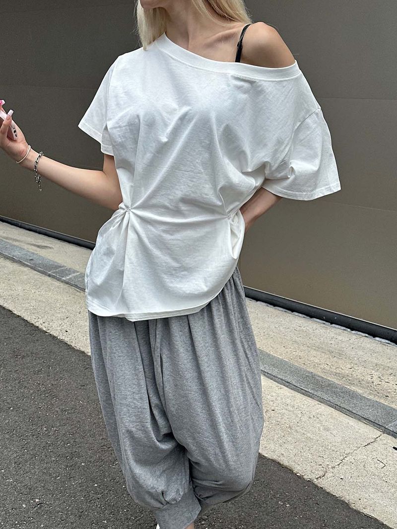 Side button off-shoulder t-shirts(4color)