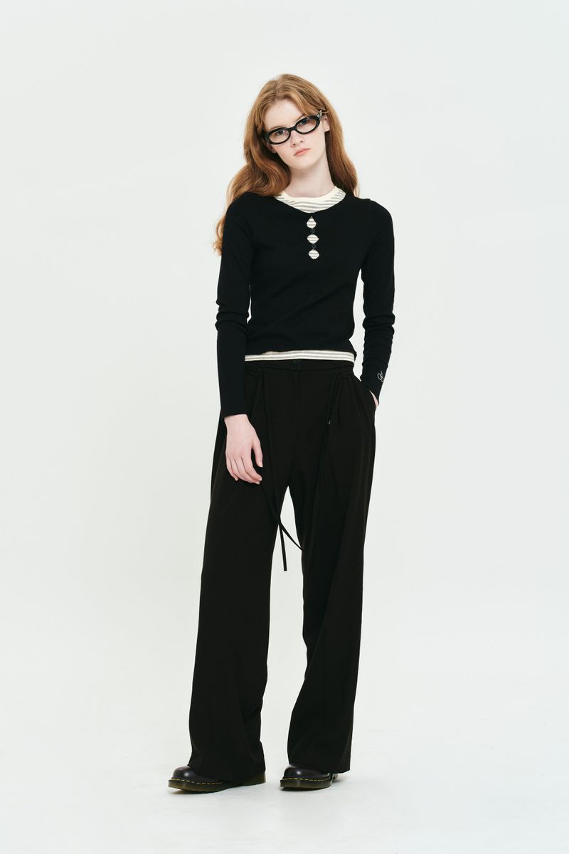 COLLECTION STRING CUT OFF WIDE SLACKS [BLACK]