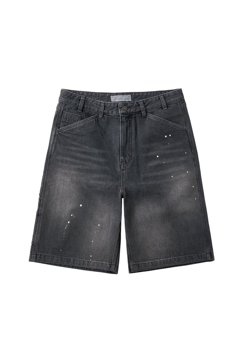 Aged Splatter Carpenter Denim Shorts(Washed Black)
