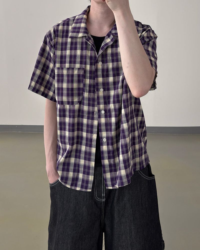 Rendro Square Check Half Shirt