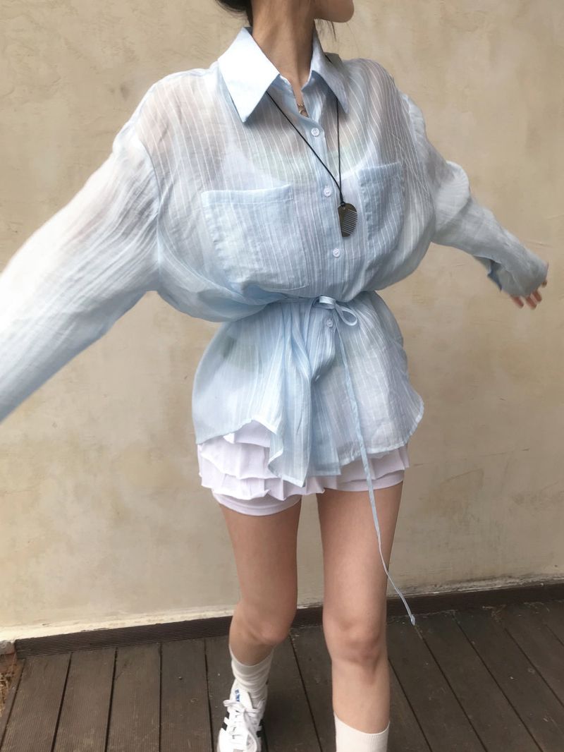 Back Note Back Strap Oversized Long Sleeve Shirt