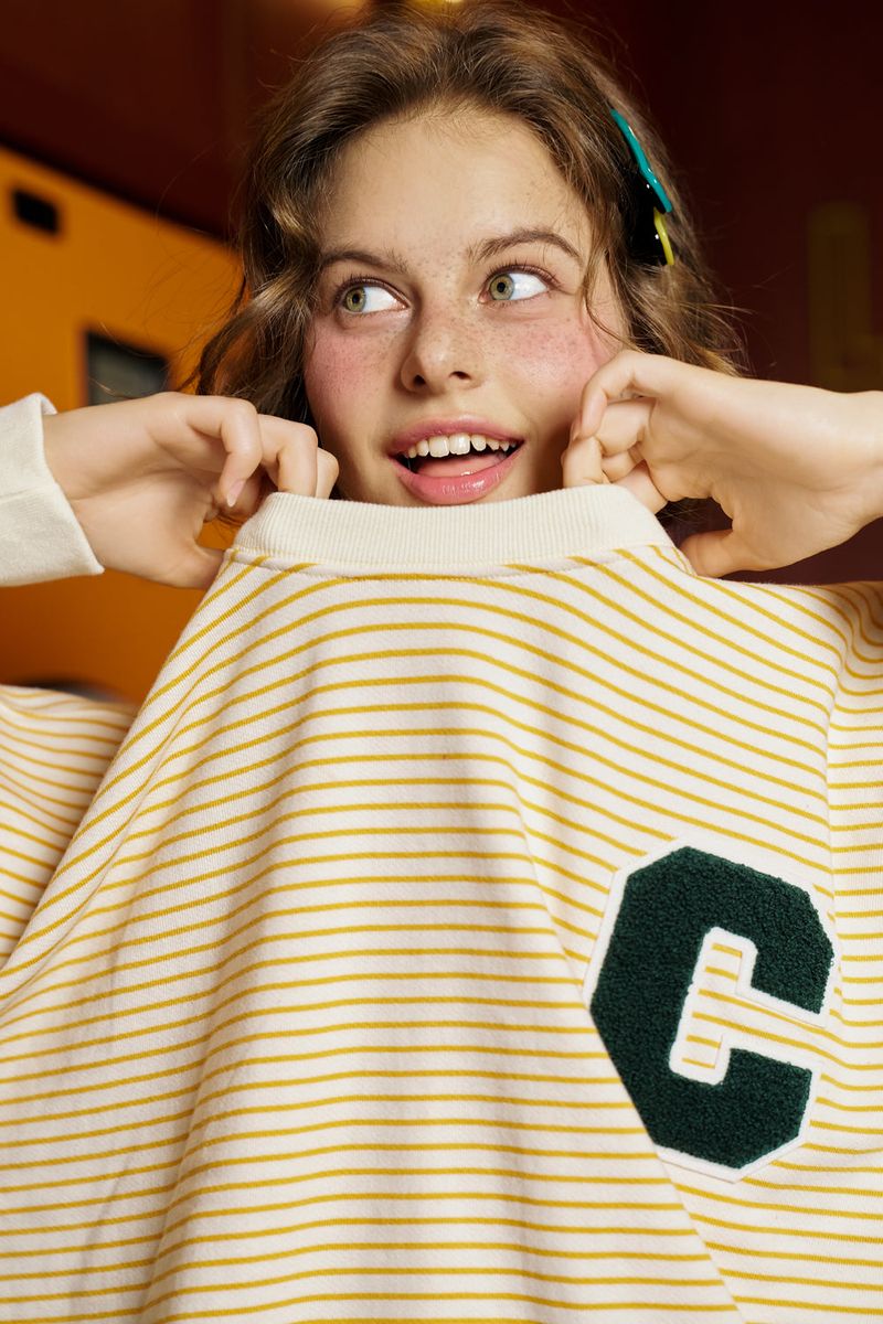 C patch Stripe Sweatshirt / Yellow [Unisex]