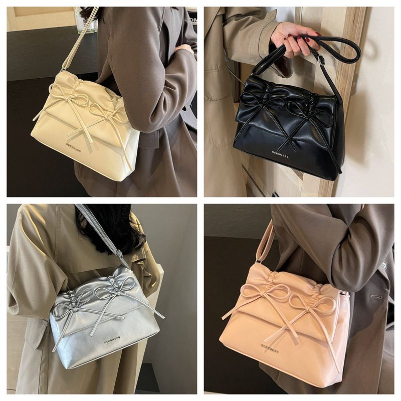 Balletcore look ribbon detail square leather shoulder bag