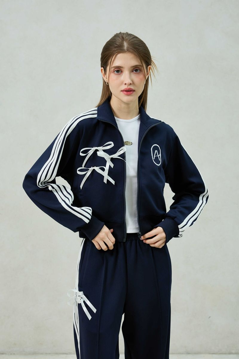 RIBBON JERSEY TRACK TOP / NAVY