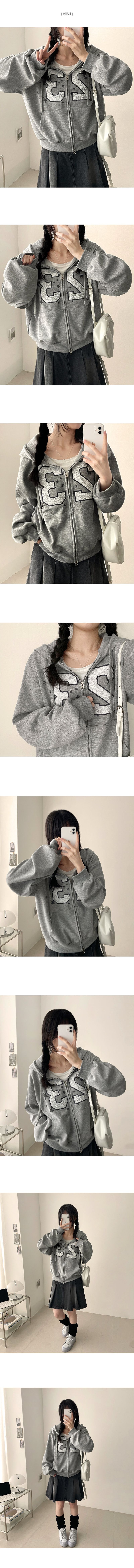 Connie Lace Numbering Embroidery Two Way Hooded Zip-Up