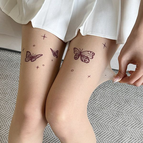 Moonlight Butterfly Long Tattoo Stockings (24SO005)