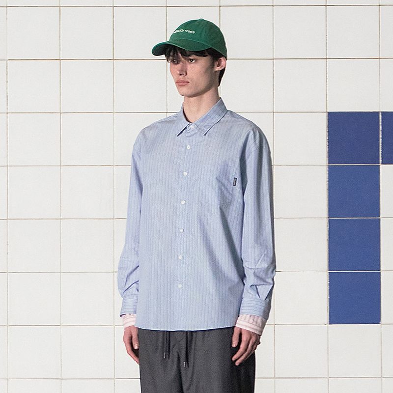 LAYERED CUFFS STRIPE SHIRT / BLUE
