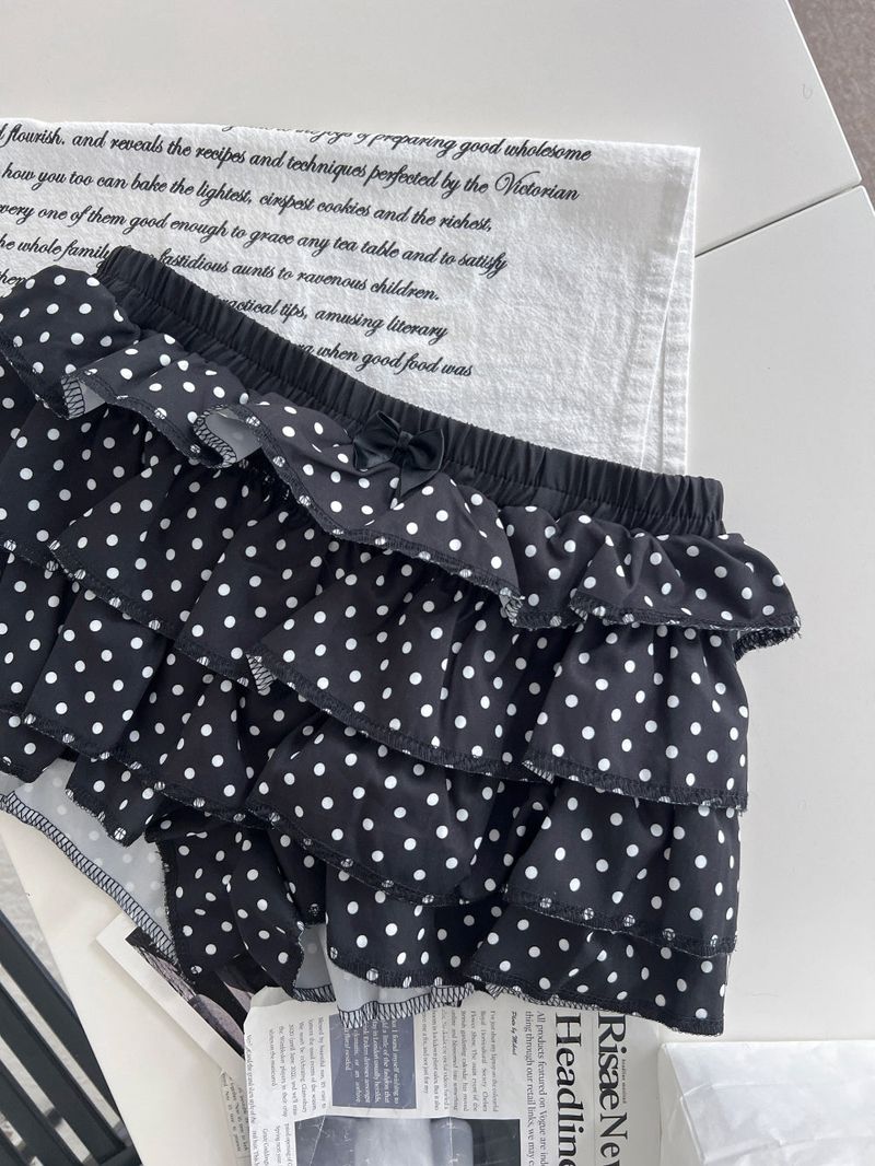 DOTINA Ruffle Dot Mini Pants Skirt (Black)