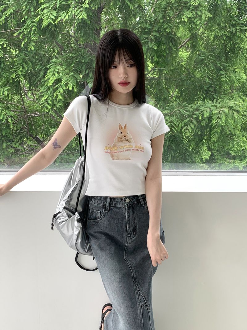 [MADE] エルカバニーラビットプリントクロップド半袖Tシャツ