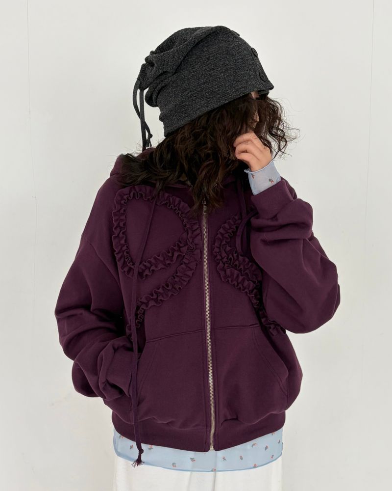 fungus(ファンガス)の「Ribbon Ruffle Hoddie Zip Up(Tops)」