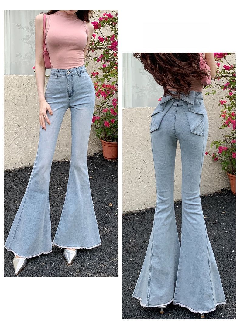 Ribbon Detail Denim Flare Pants
