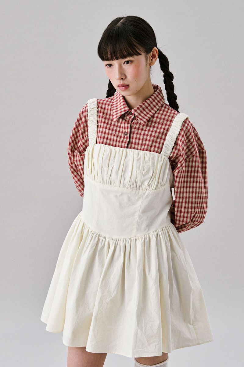 Merry Mini Shirring Dress [Ivory]