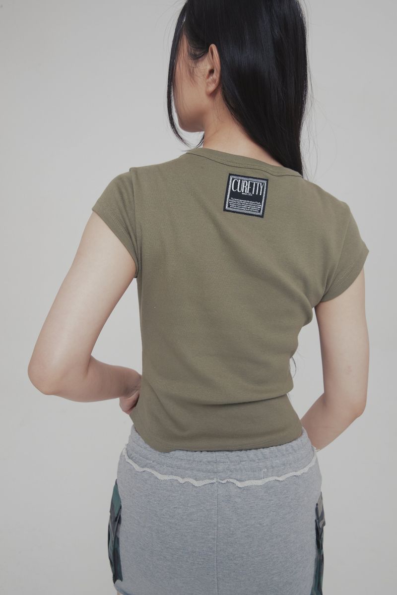 C 90S ラインベーシックTシャツ_カーキ
