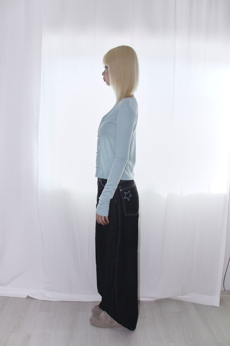 Star stitch balloon wide denim pants