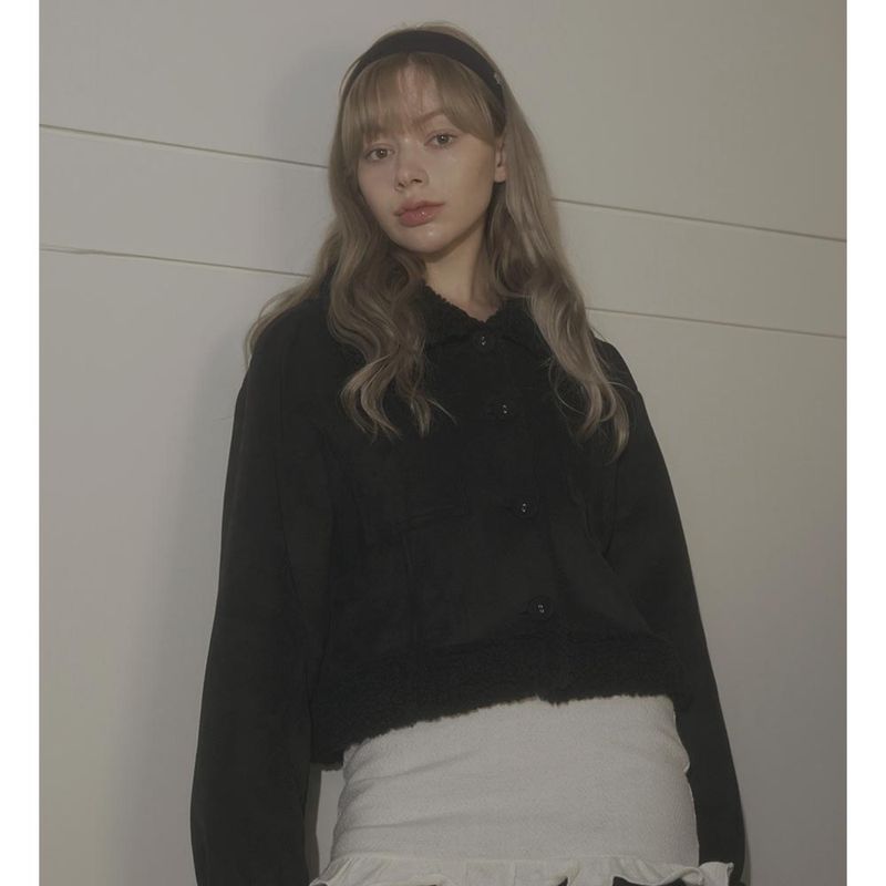 FLUFFY SHEARING COAT-BLACK