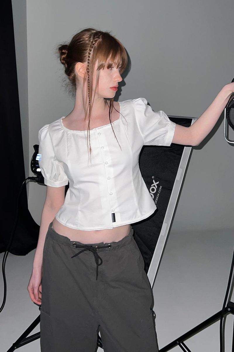PUFF BUTTON BLOUSE (WHITE)