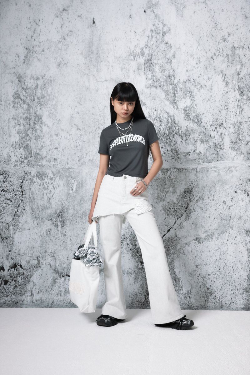 Herringbone Damage Cutting Skirt Pants (INDIGO)