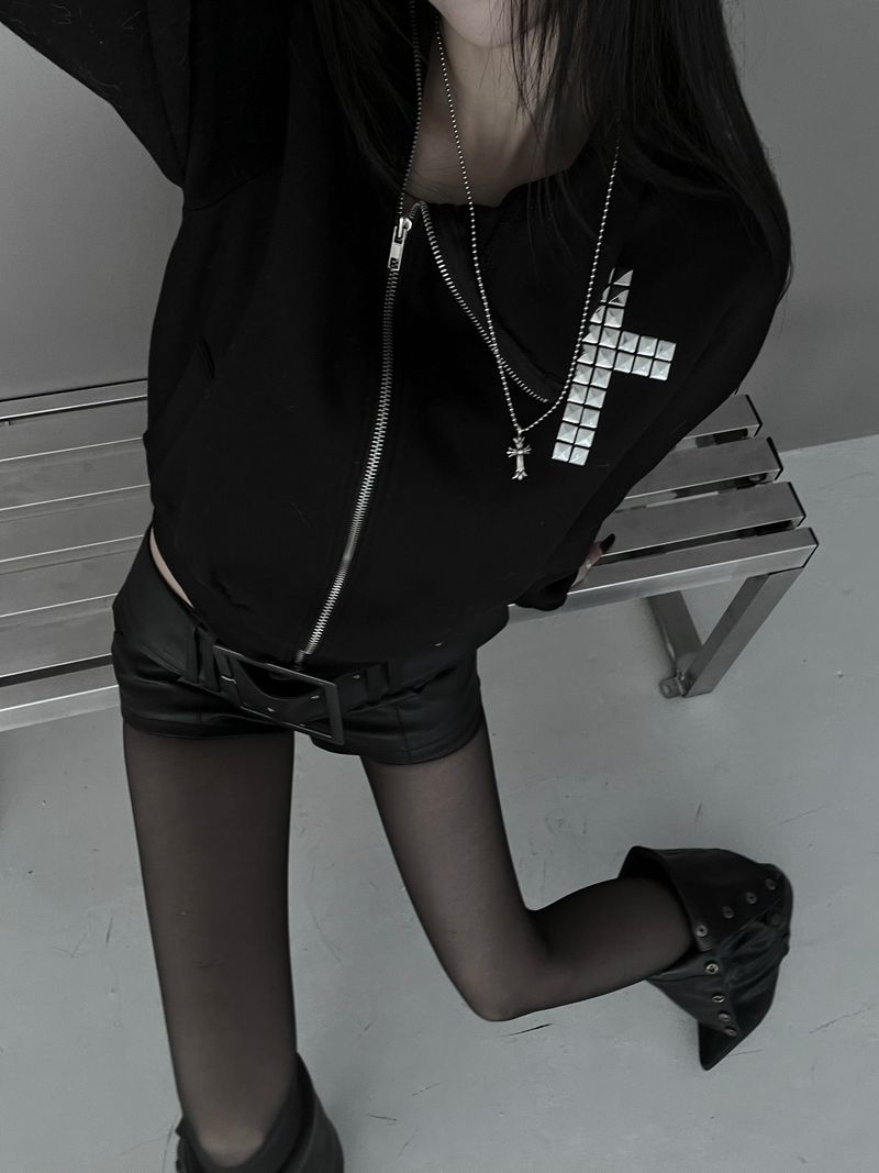 cross stud diagonal warmer zip-up (fleece-lined / 2color)