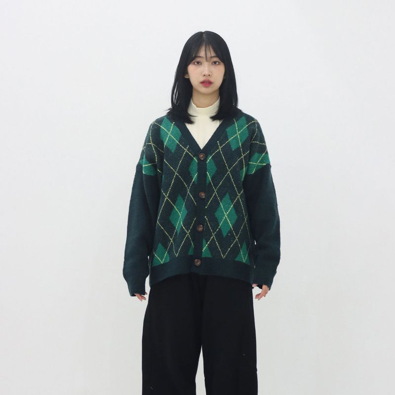 PANATIQUE（パナティーク）の「Bulky Brush and Argyle Cardigan_3color（）」