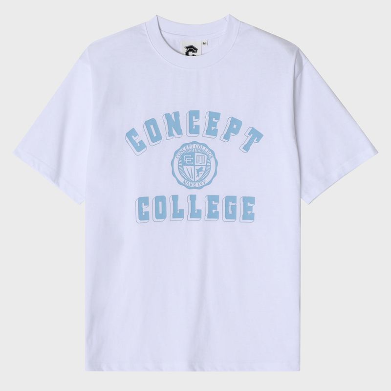 CONCEPT COLLEGE（コンセプトカレッジ）の「Sky Blue Classic Big Logo Crew Neck White Short Sleeve T-shirt [Unisex]（Tops）」