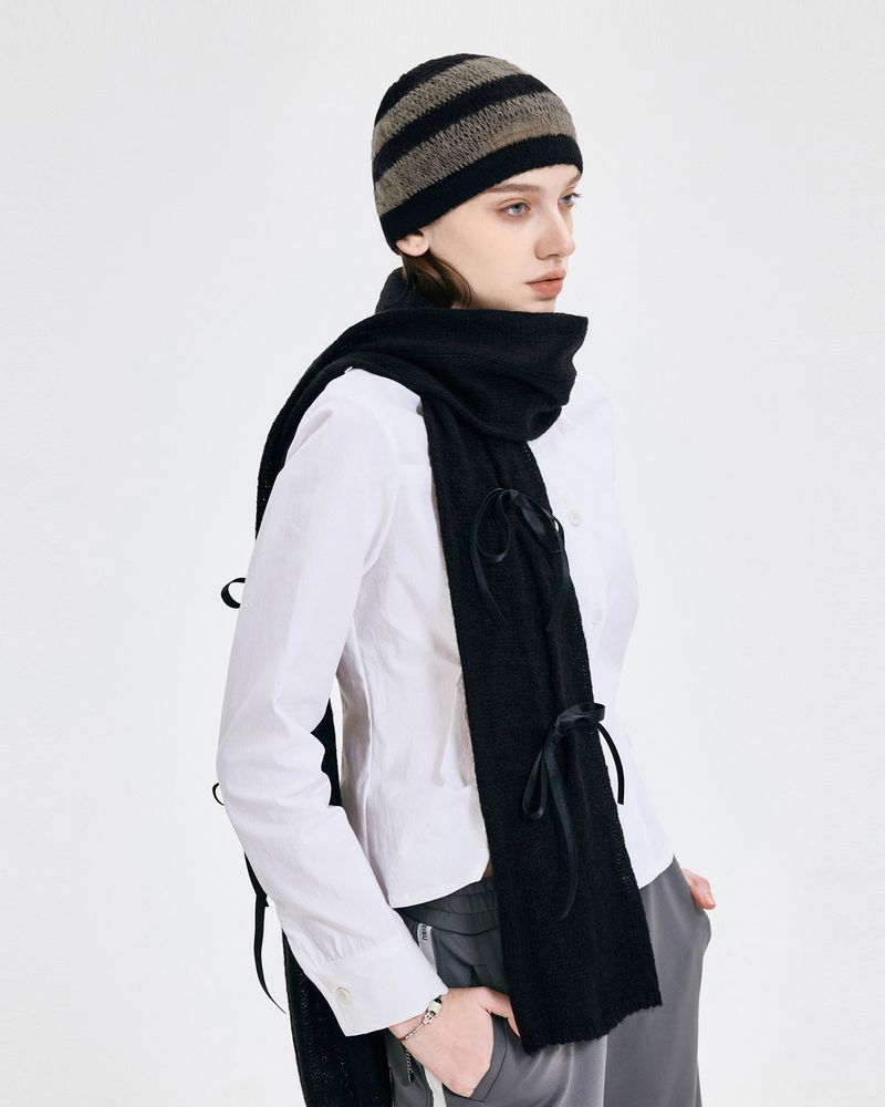 Ribbon Tied Beanie _ BLACK