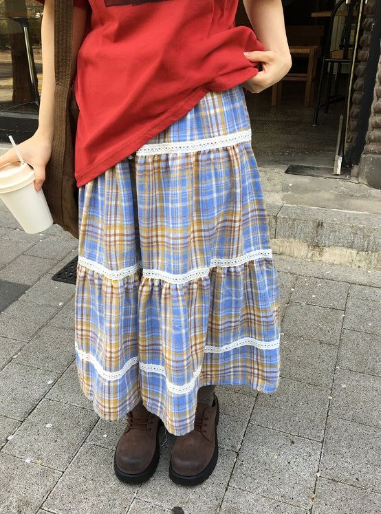 BAON（バオン）の「Natini Lace Check Midi Skirt（Skirts）」
