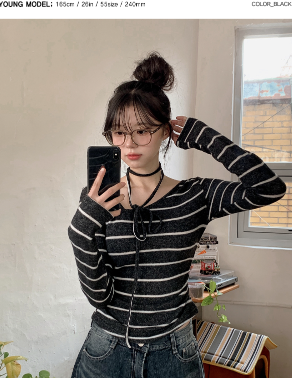 #Border Tie Point Slim Long Sleeve T-shirt (2color)