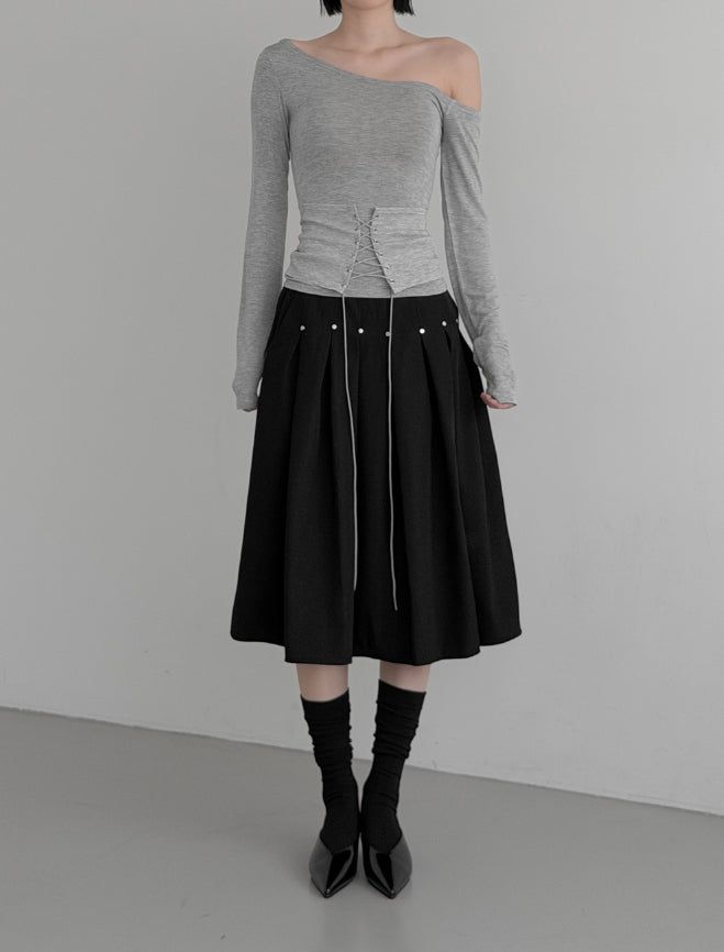 Er Rivet Pintuck Midi Skirt