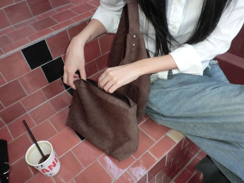 Cozy Stud Suede Shoulder Bag with Pouch