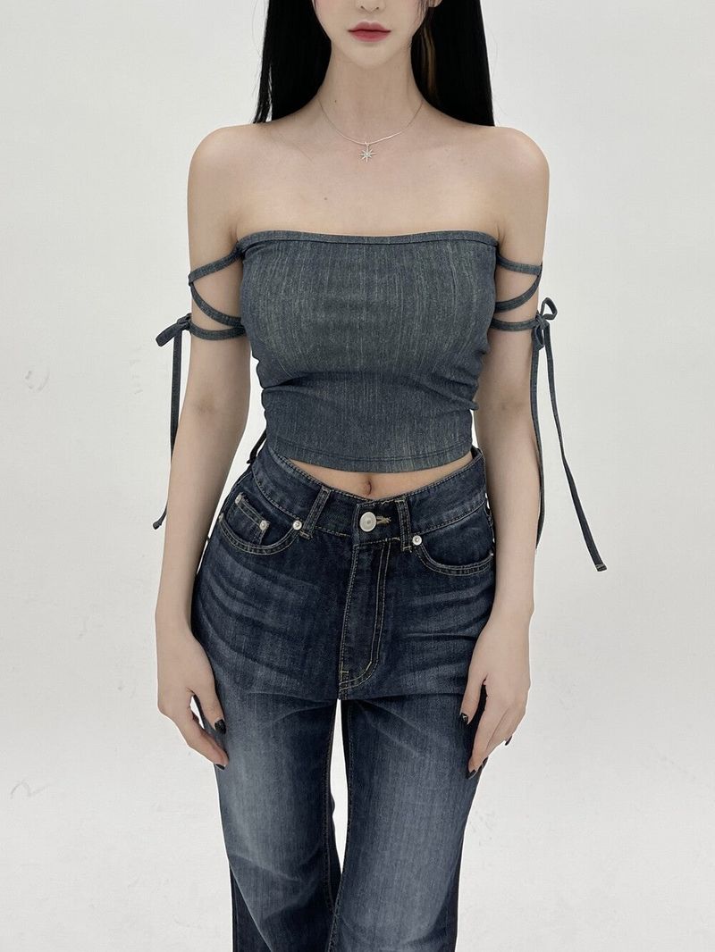 802. Denim free strap top (3color)