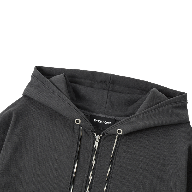 Layered 2-way Zip Hood Zip-up - CHARCOAL