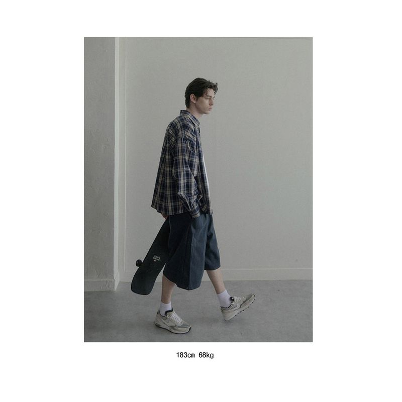 Vintage washing brown check shirts