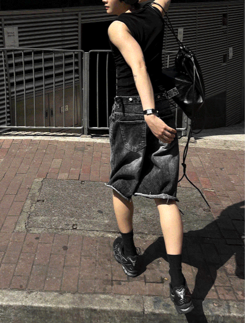 Black Washed Denim Bermuda Shorts Pants