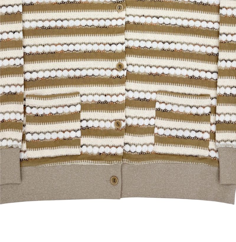Alarm Loop Stripe Knit Cardigan - Beige