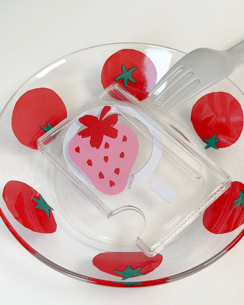 strawberry magsafe clear card pocket