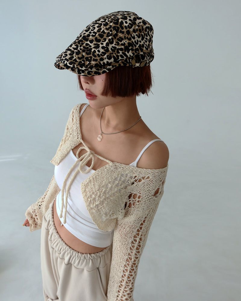 leopard leopard buckle hunting cap