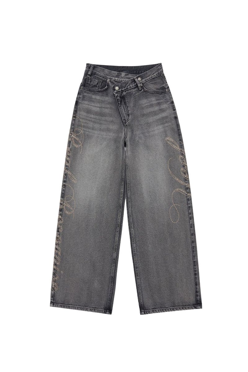 YEEL SIDE CUBIC DENIM PANTS GREY