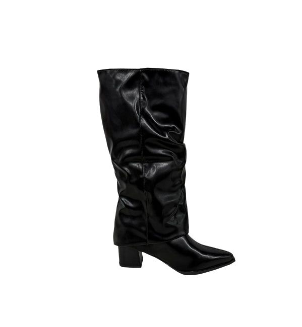 Double Buckle Shirred Stiletto Long Boots
