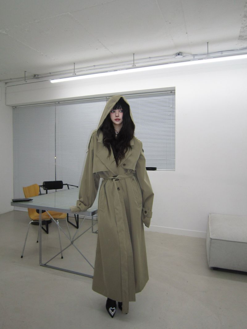 Maxi hood long trench