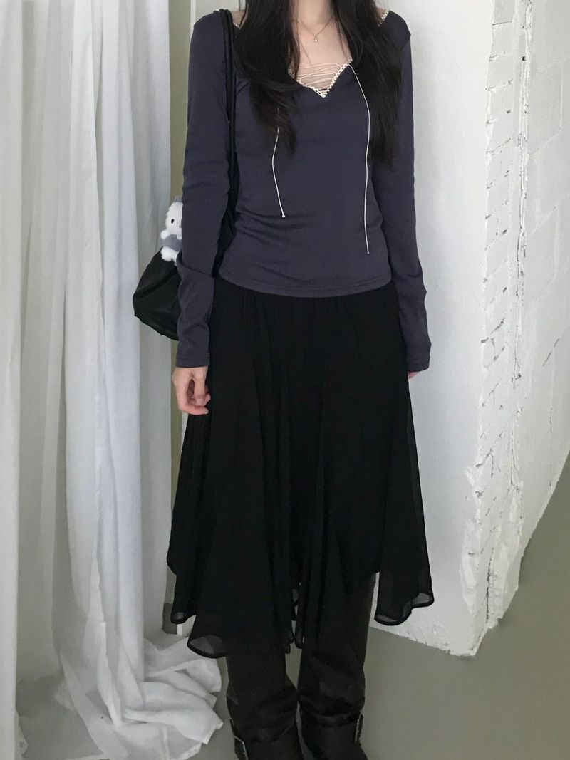 chiffon midi skirt (2color)