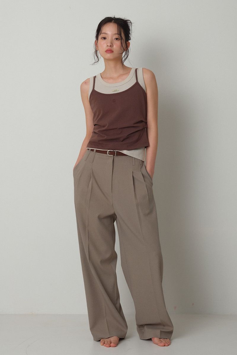 Twill Fintuck Slacks_Beige